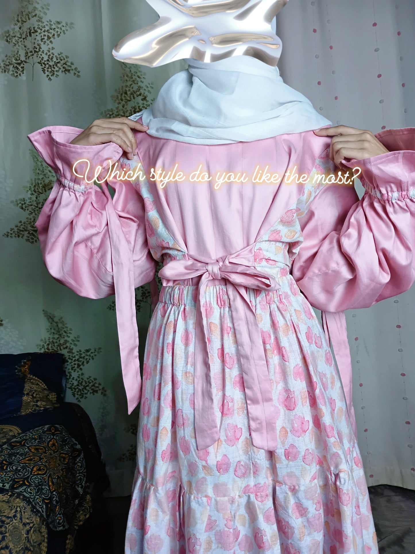 🌸 Pink Floral 3 layer tiered Skirt & Fully Strap Shirt Set (Handmade)