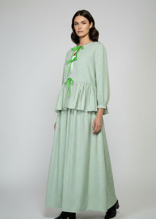 🌳Handmade Front Bow Top & Skirt Stitched 2pc