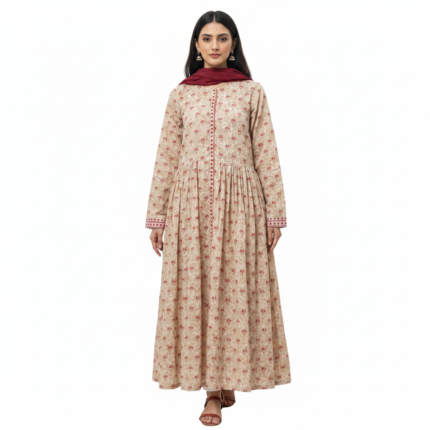1pc Beige Maxi Tunic | Long Frock