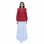 Carrot Red Ruffled Peplum Top & Tiered White Skirt
